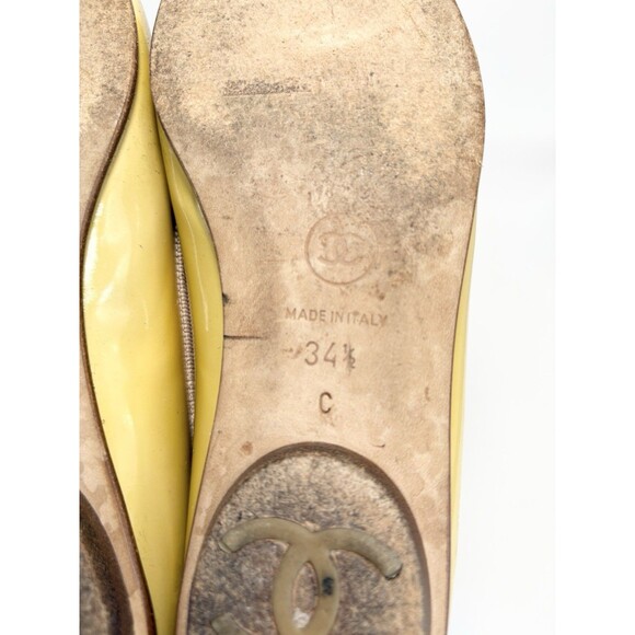 Chanel Ballet Flats Yellow Patent Leather w/ Large CC Logo Y2K Sz EU 34.5 4.5 - Picture 12 of 16